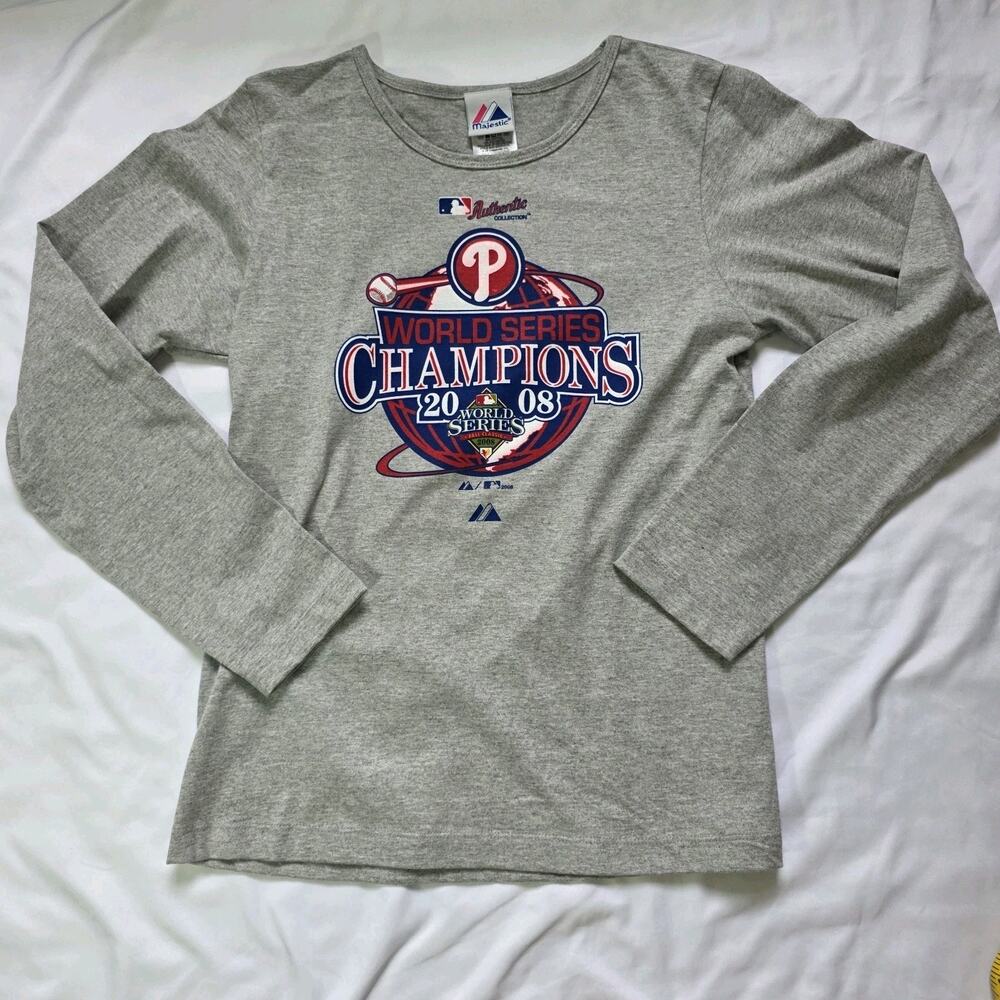 MediumVintage Philadelphia Phillies 08 World Series Champions Shirt Majestic LS
